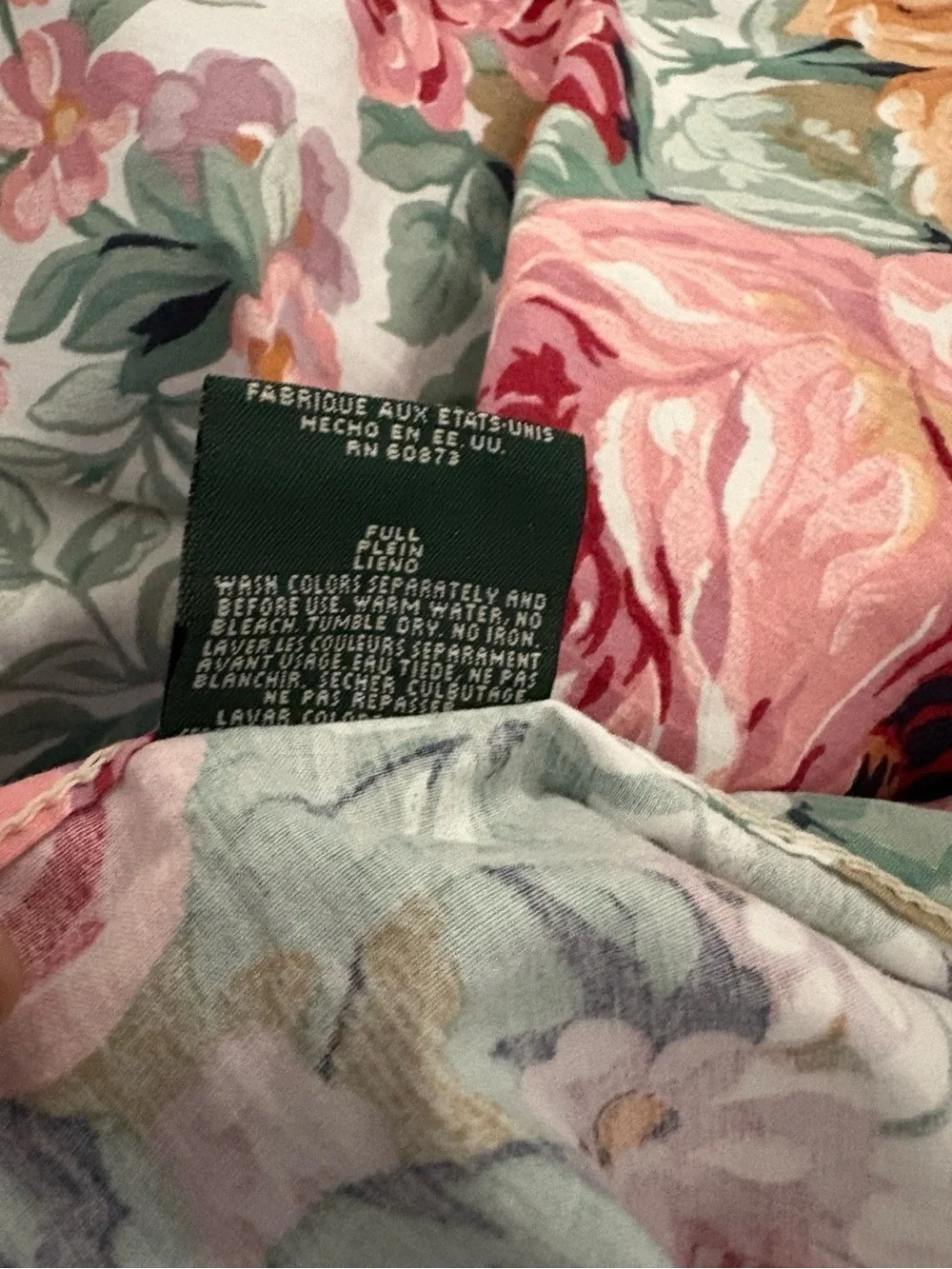 Lauren Ralph Lauren Allison Floral Flat Sheet Full Pink Roses 100% Cotton USA
